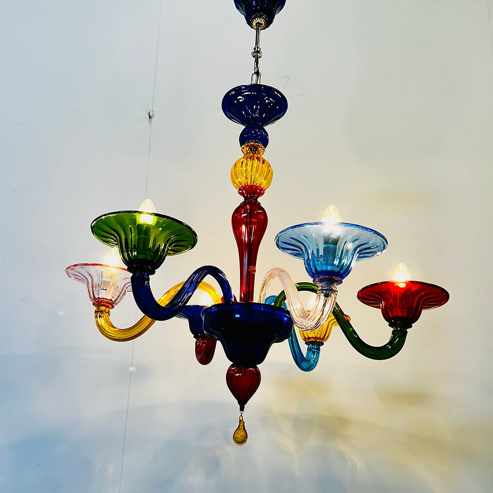 Thumbnail: Dazzling 1980s Multicolored Murano Glass Chandelier – Italian Craftsmanship at I