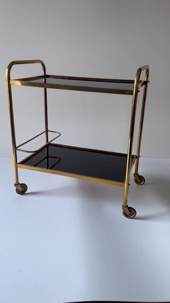 Thumbnail: Vintage Mid Century Brass Drinks Trolley, Bar Cart. 1970s