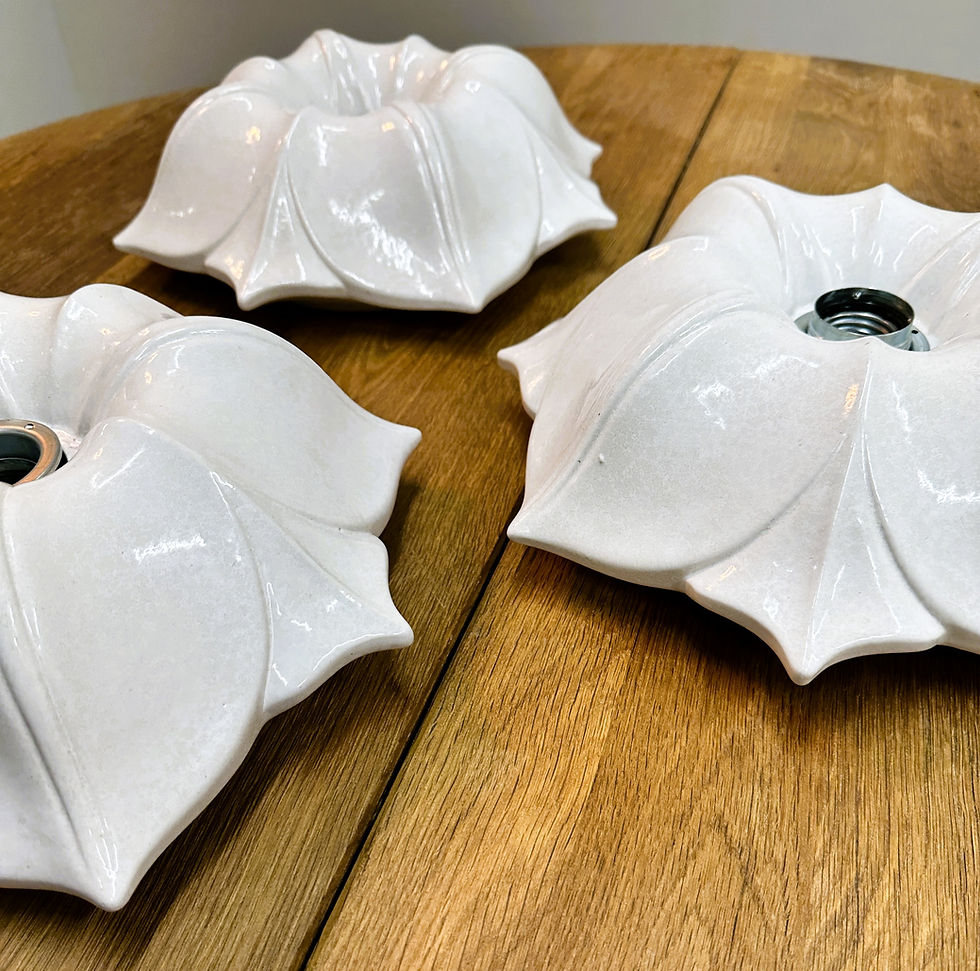 Thumbnail: Set of 3 Vintage White Ceramic Wall Sconces, Germany 1970s.