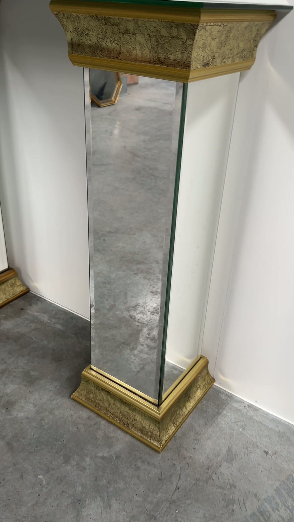 Thumbnail: Pair of Deknudt Mirrored Pedestals / Plinths in Gilt Finish, Belgium, 1980s