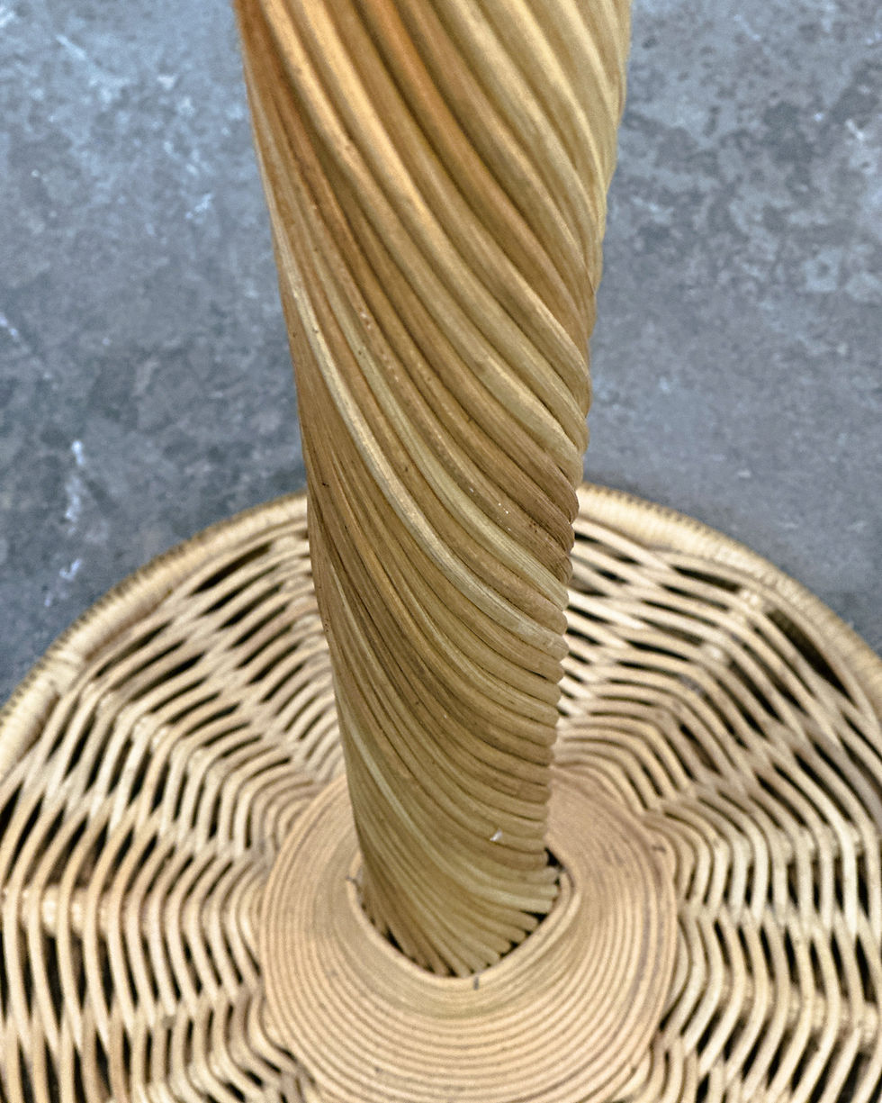 Thumbnail: Large French Rattan Floor Lamp,Mushroom Shade, Vintage Wicker Standing Lamp