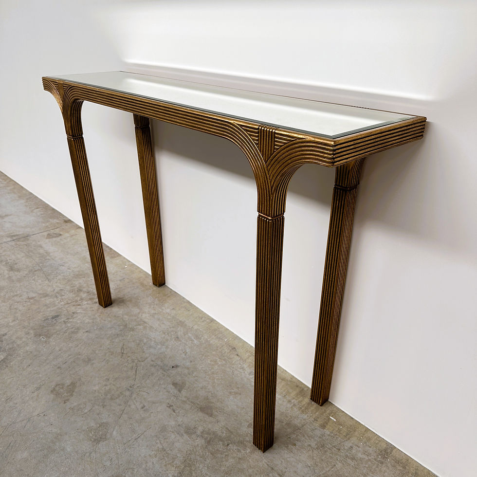Thumbnail: Vintage Deknudt Gilt Console Table with Beveled Mirror Top, Belgium, 1980s