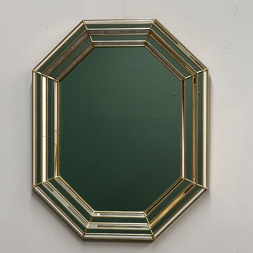 Large Octagonal Deknudt Wall Mirror in Layered Mirrored Glass and Gold Accents,