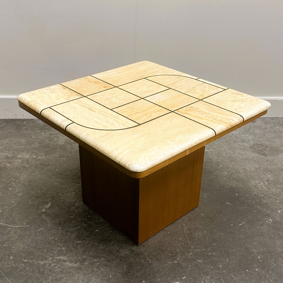 Graphic Travertine Tile Coffee Table on Oak Base, 1970s