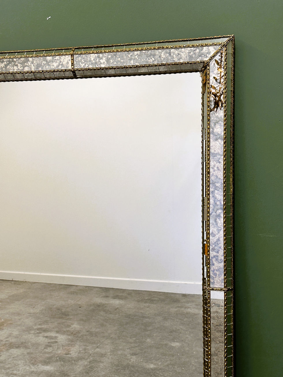 Thumbnail: XLarge Vintage Venetian Style Rectangular Mirror with Brass Details, Spain, 1980