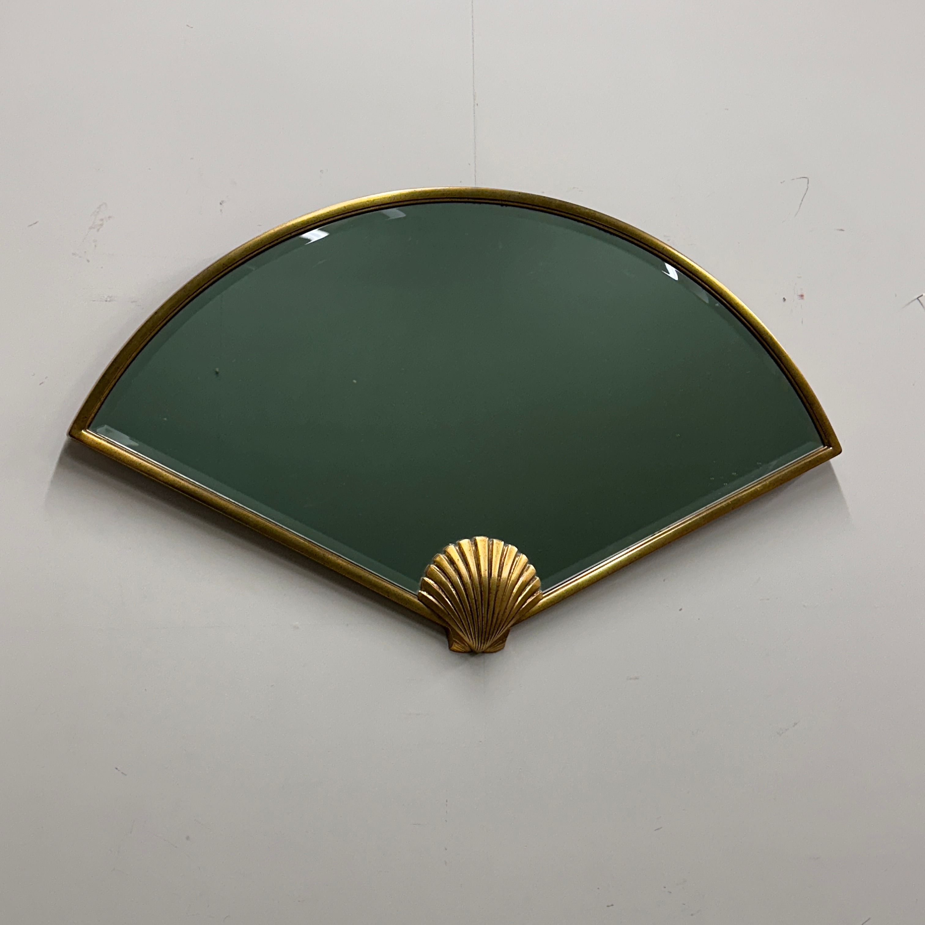 Deknudt Fan-Shaped Mirror with Gilded Shell Motif, Belgium, 1980s
