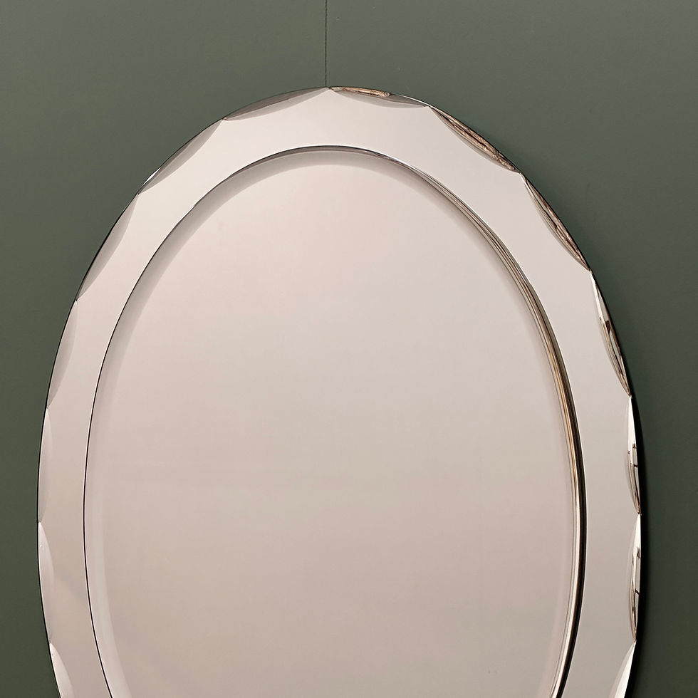 Thumbnail: 1970s Italian Oval Mirror by Crystal Arte with Faceted Glass Frame