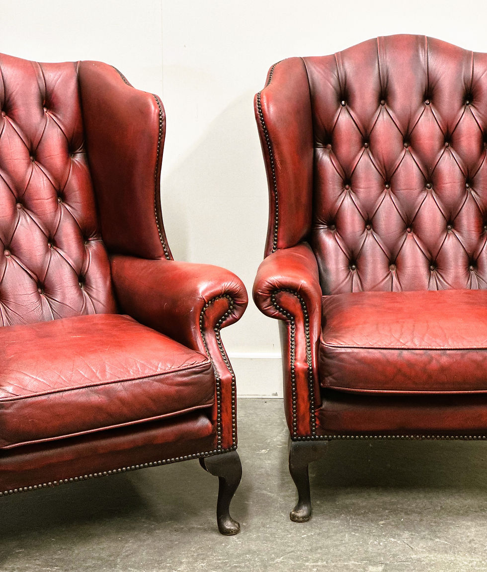 Thumbnail: Stunning Pair Of MidCent. Chesterfield Wing Back Chairs In Striking Burgundy Red