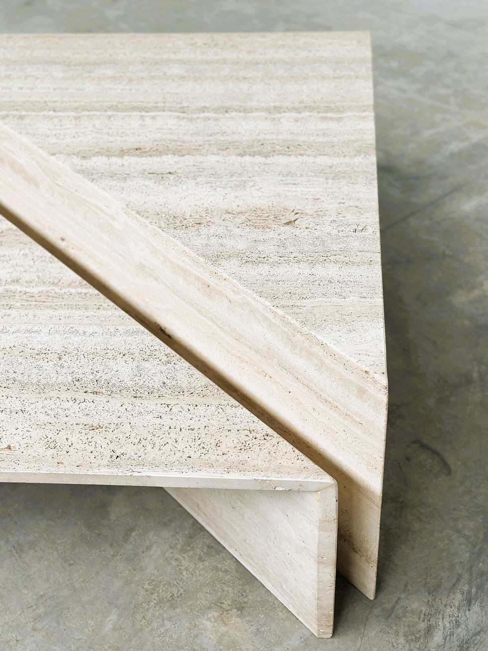 Thumbnail: Up & Up Large Italian Brutalist Travertine Coffee Table, Two Piece Geometric Mod