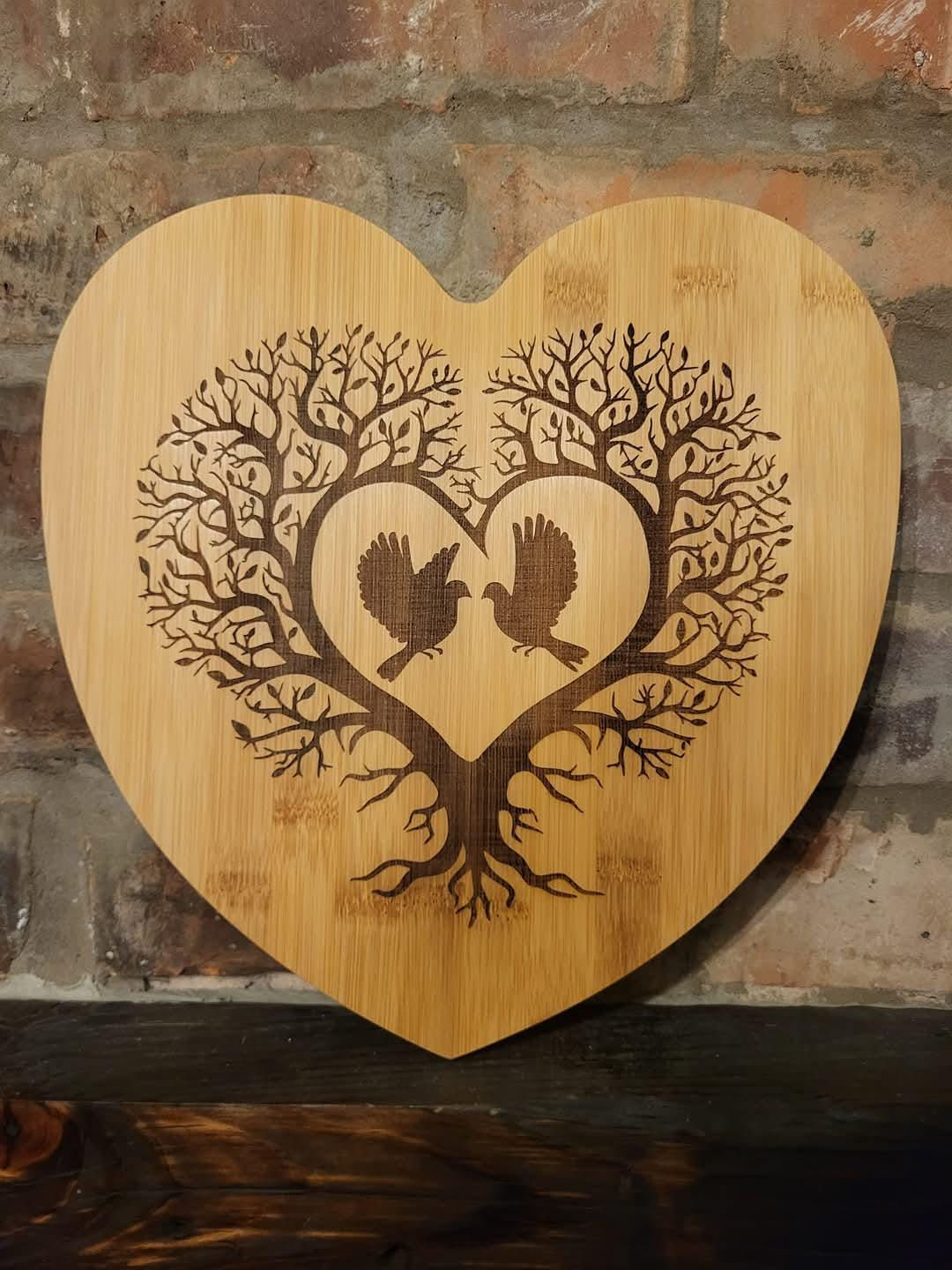 Heart Tree of Life Cutting Board | Love Birds Laser Engraved Bamboo Art | Annive