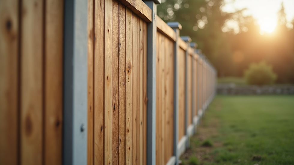 Close-up view of timber fence panels and concrete posts