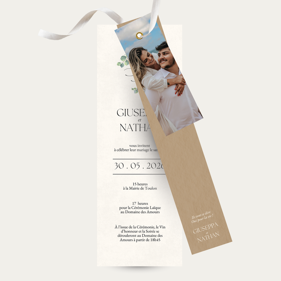 Faire-part de Mariage avec Eucalyptus 3 Volets et Photo de Couple