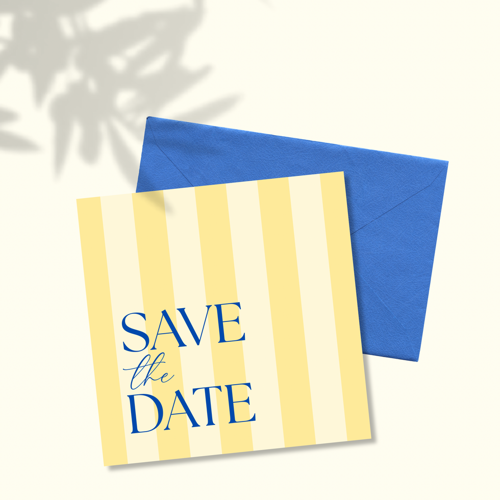 Save the Date pour Mariage bleu et Jaune