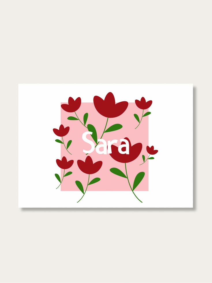 Faire-part de Naissance avec motifs de tulipes rouge et rose