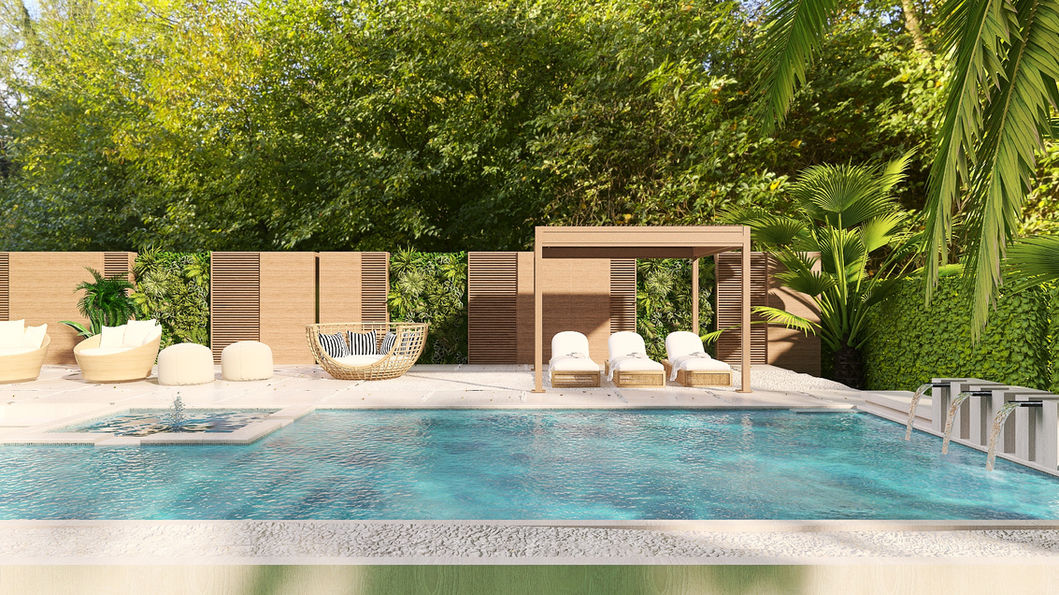 outdoor luxury pool design with lounge area