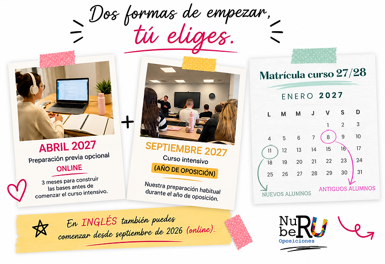 Modalidades de preparación y matrícula 2027-2028 de Nuberu Oposiciones en Asturias