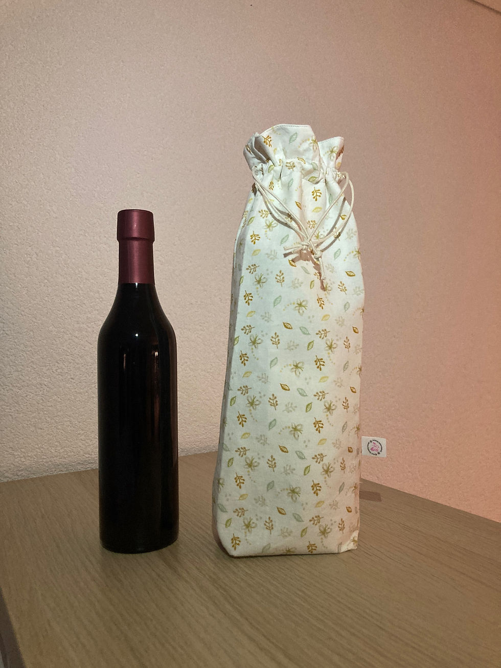 Miniature : Pochette à bouteille en tissu - Feuillage blanc