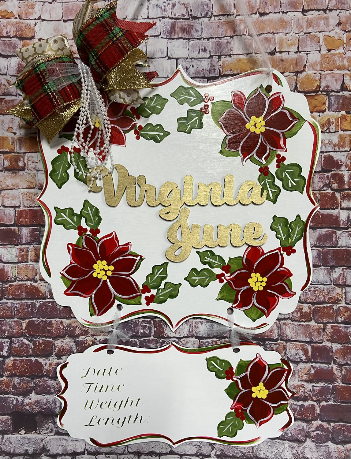 Christmas poinsettia baby door hanger