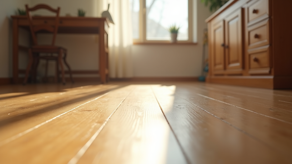 Close-up view of polished hardwood floor with natural light