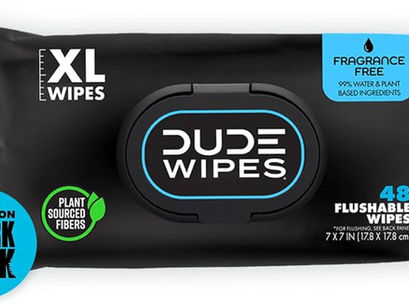 A package of Dude Wipes