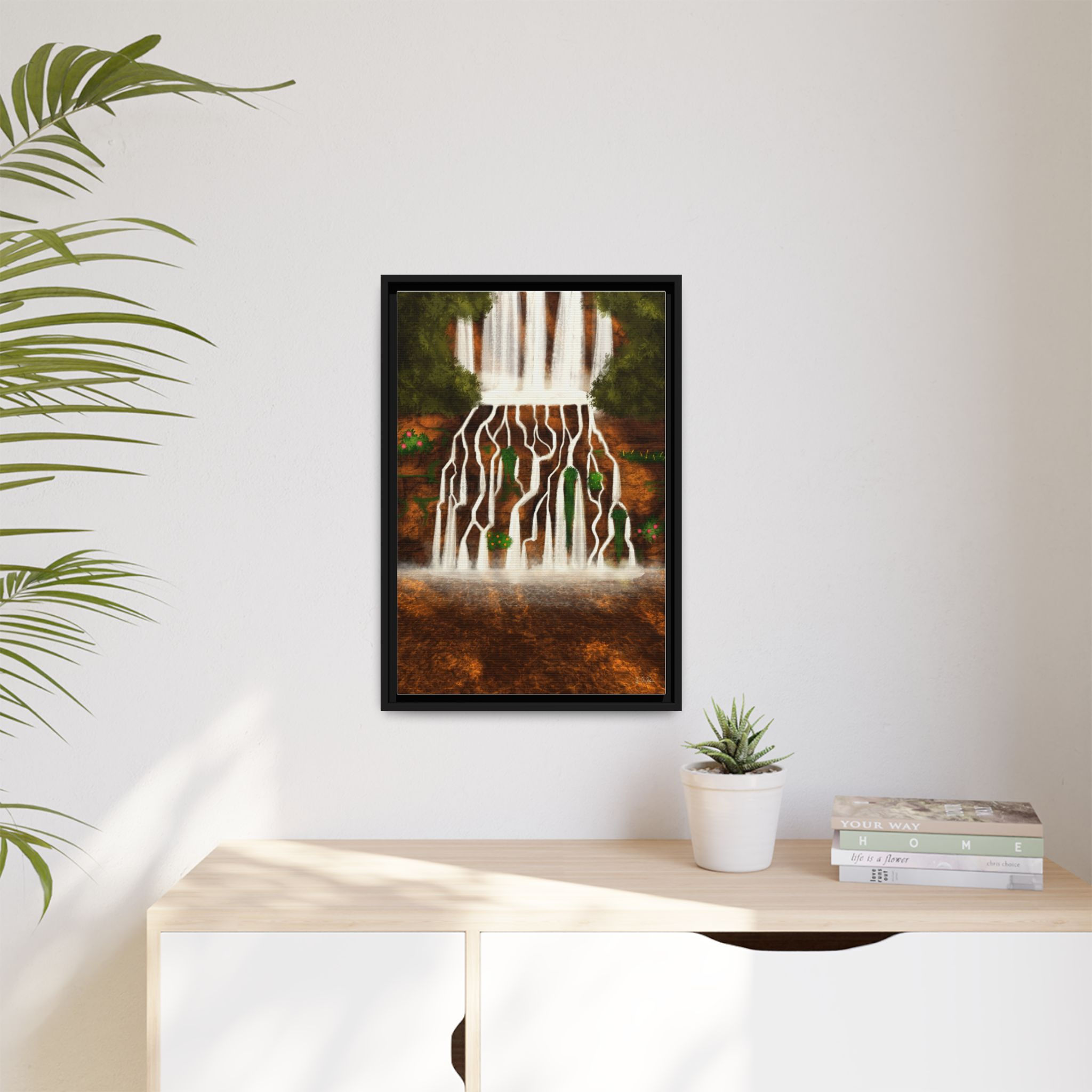 “Harmony of Waterfalls” Framed Canvas Print