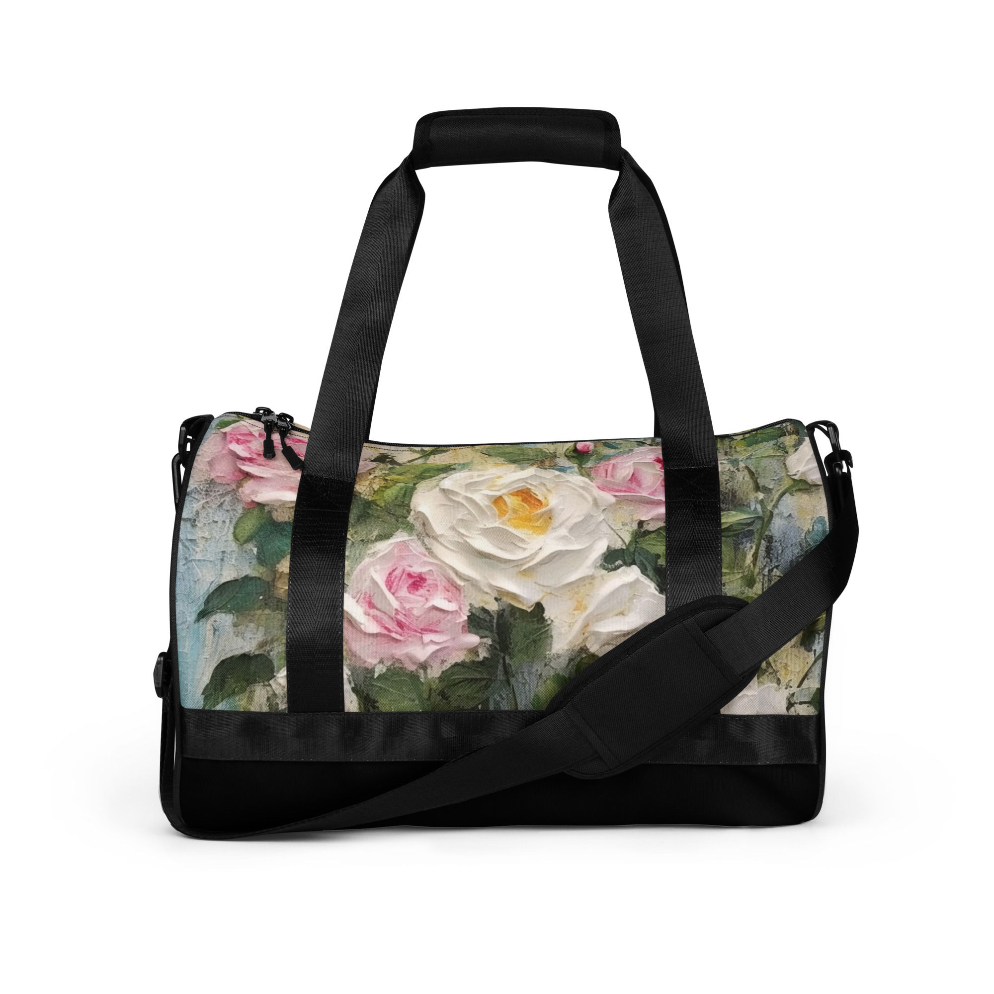 Jet Set Black Travel Gym Bag - Roses