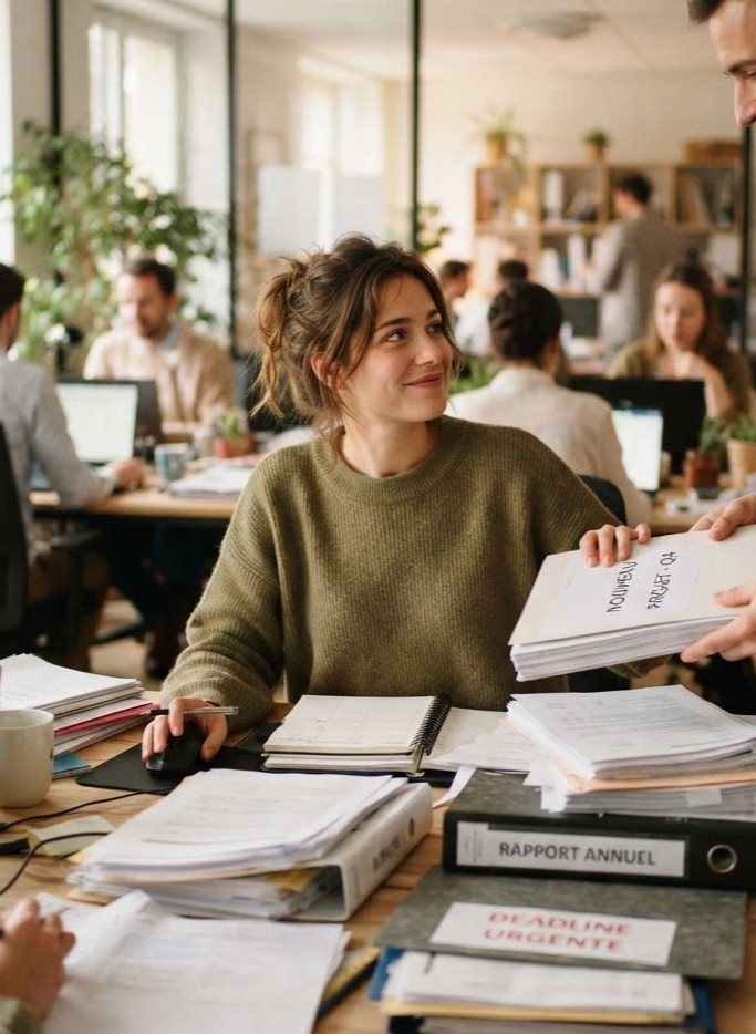 Femme qui ne sait pas dire non au travail, elle accepte trop et risque un burn-out