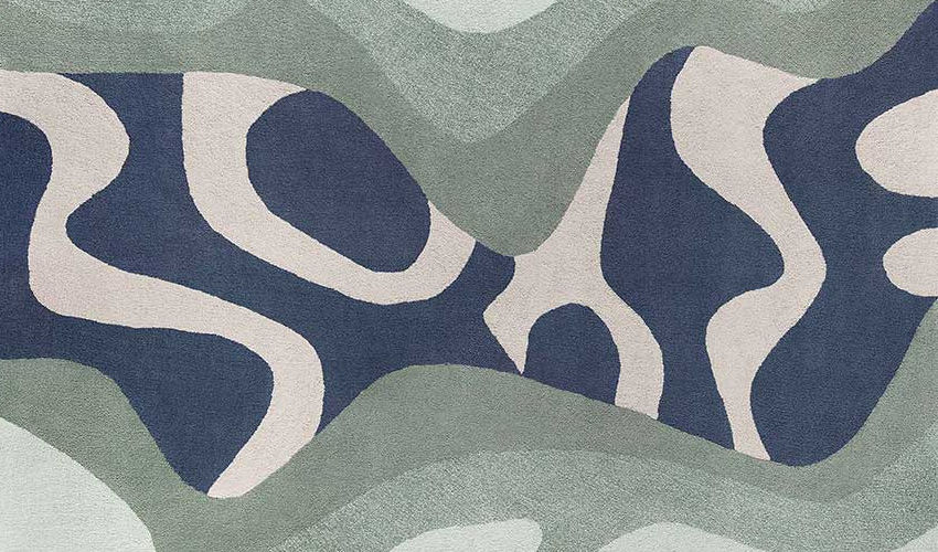 Tapete BM01 orgânico azul verde cinza estampa curvas burle marx