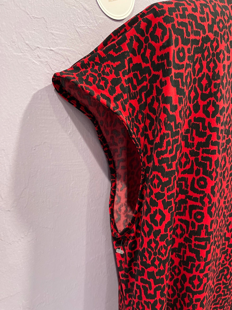 縮圖：Liz Claiborne Career Red, Black Cap Sleeves Blouse Size 2X