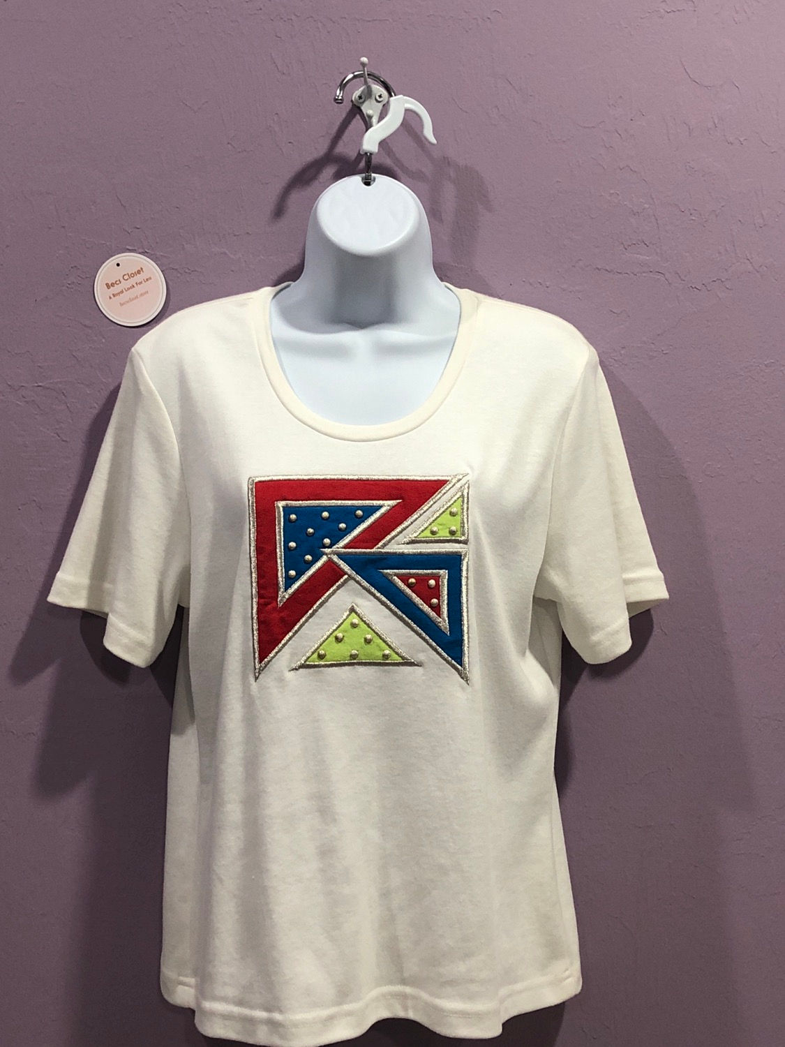 Saint Germain  Blouse White Abstract Cotton Top Sz M