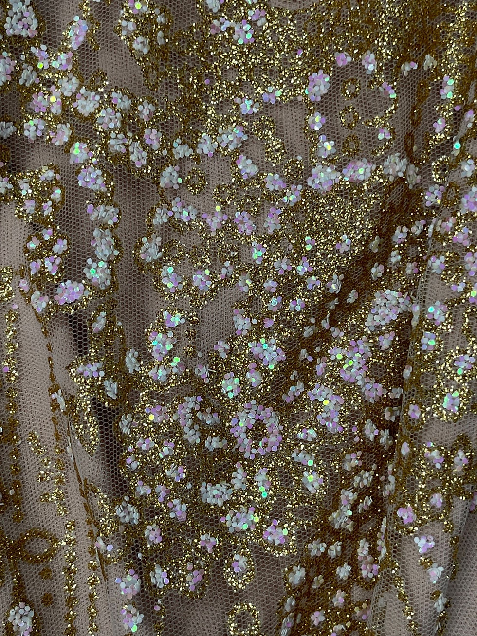 縮圖：Off Shoulder Boho Glitter Embellished Romper in Nude and Gold Size XS