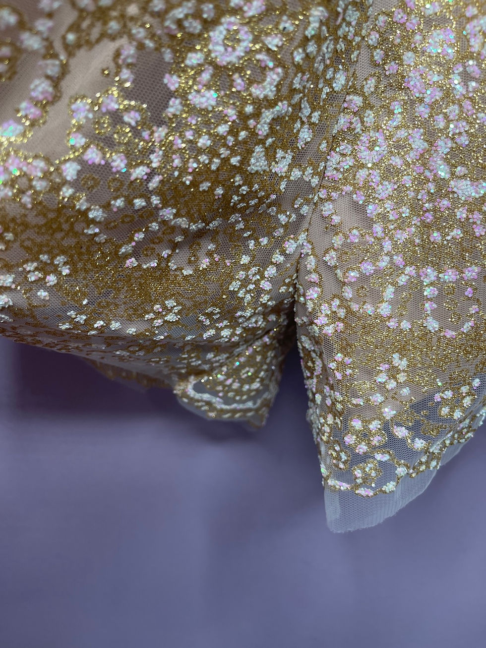 縮圖：Off Shoulder Boho Glitter Embellished Romper in Nude and Gold Size XS