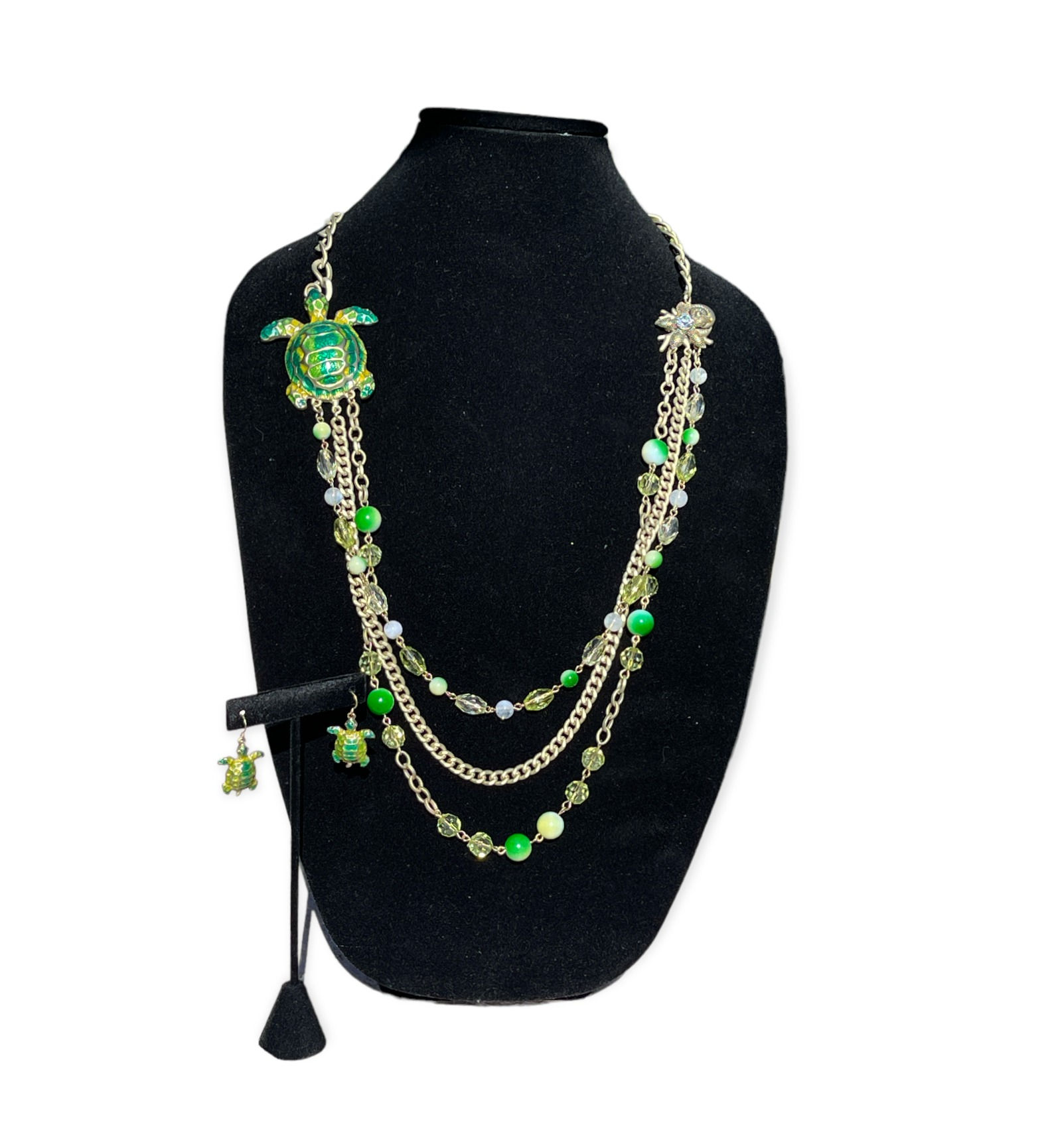 Fashion Costume Jewelry Green Gold Tone Plastic Bead Turtle Starfish