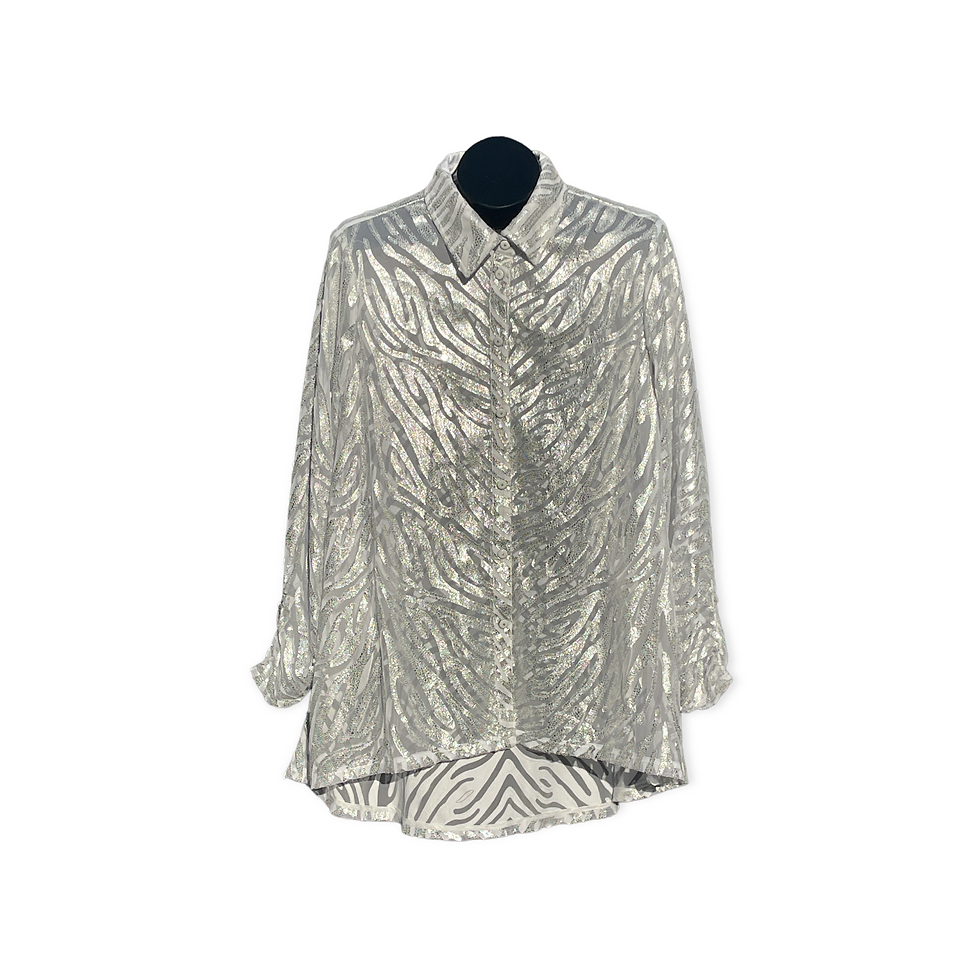 縮圖：berke Sheer Bliss Silver Embossed Snakeskin White Sheer Button Down Size XL