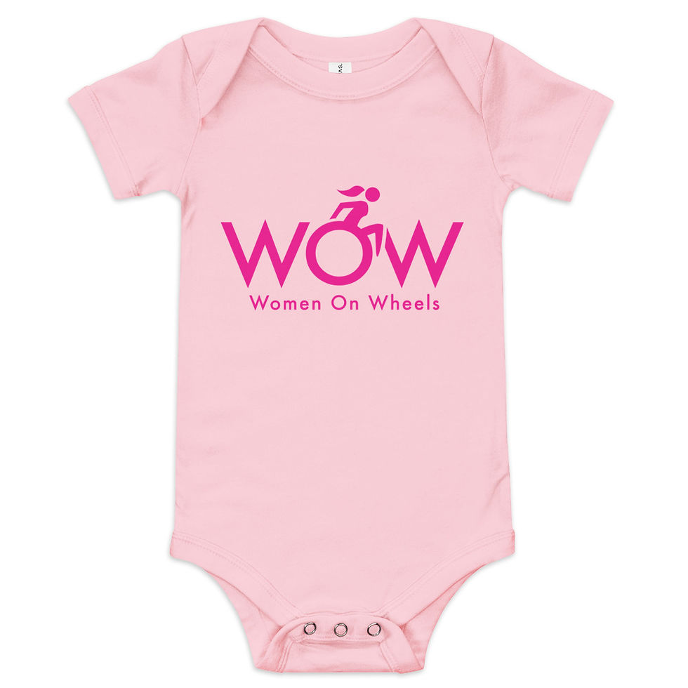 Thumbnail: Light pink baby one piece with hot pink WOW logo in the middle. 