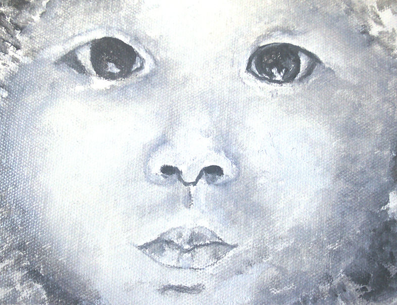 Boy in Blue Parka: Oil Black & White