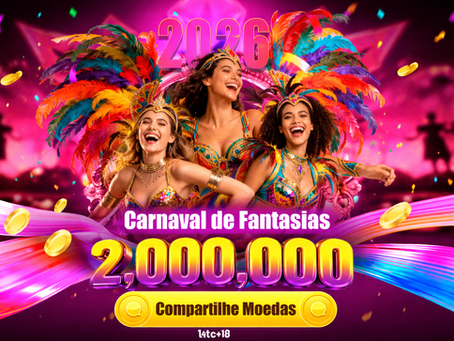 Arte oficial do evento Carnaval Fantasia 2026 com fantasias coloridas e destaque para premiação.