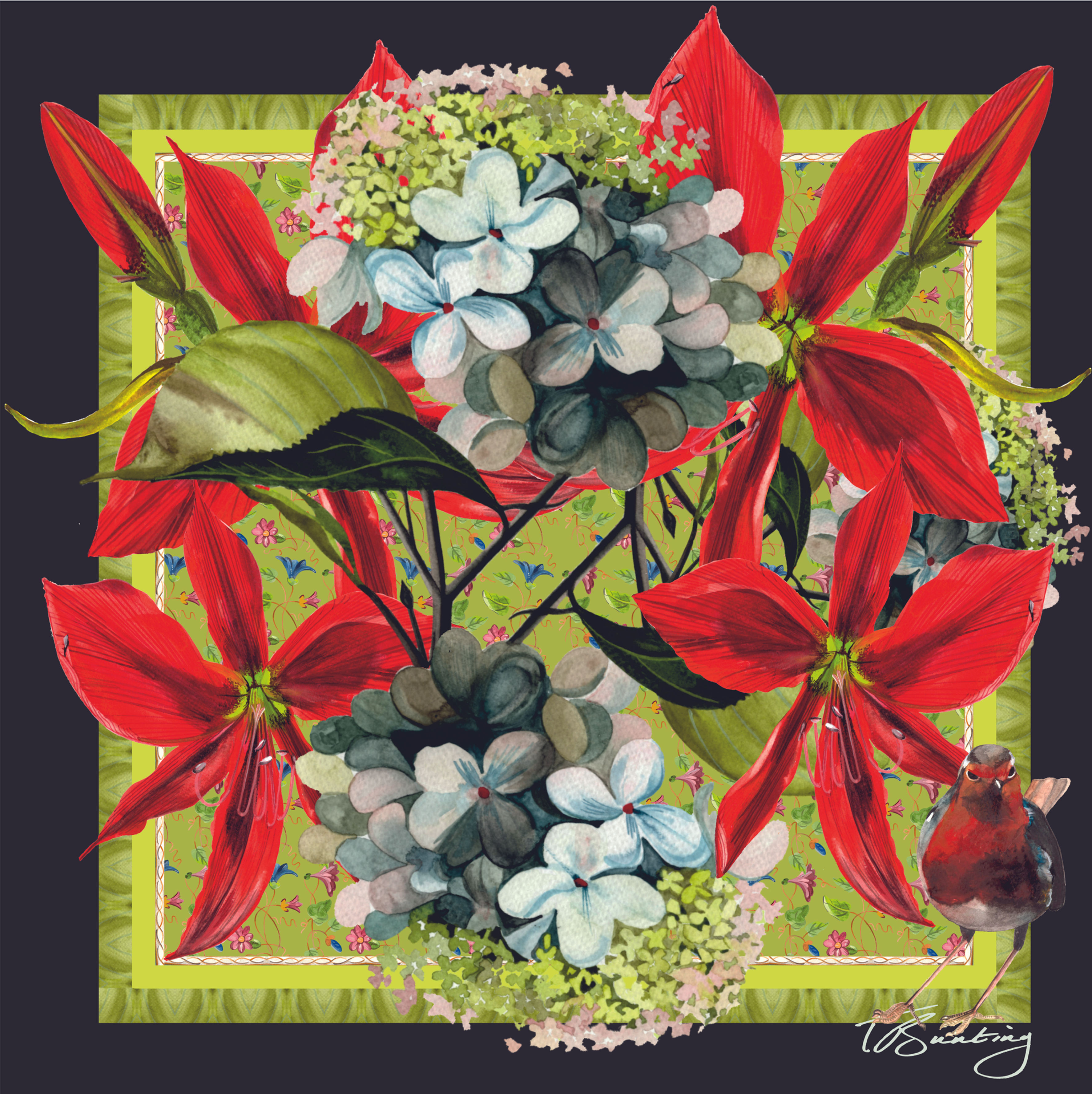 Hibiscus and Ortensia cotton 7 Silk mix