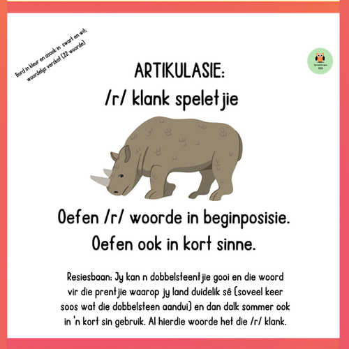 Artikulasie /r/ klank speletjie | Spraakterapie HUB
