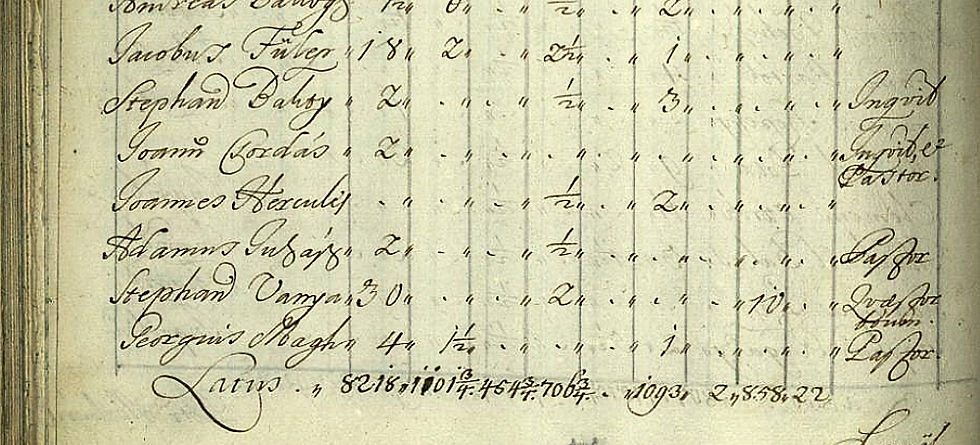 János Herkules (fourth row from the bottom) in the 1720 national conscription (Image copyright: Hungarian National Archives)