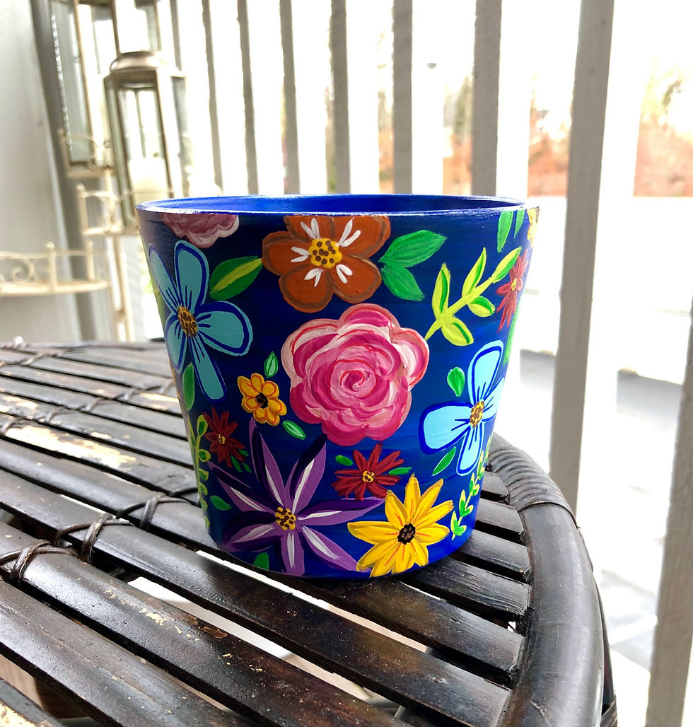 Thumbnail: dark blue/colorful floral 4.8" planter