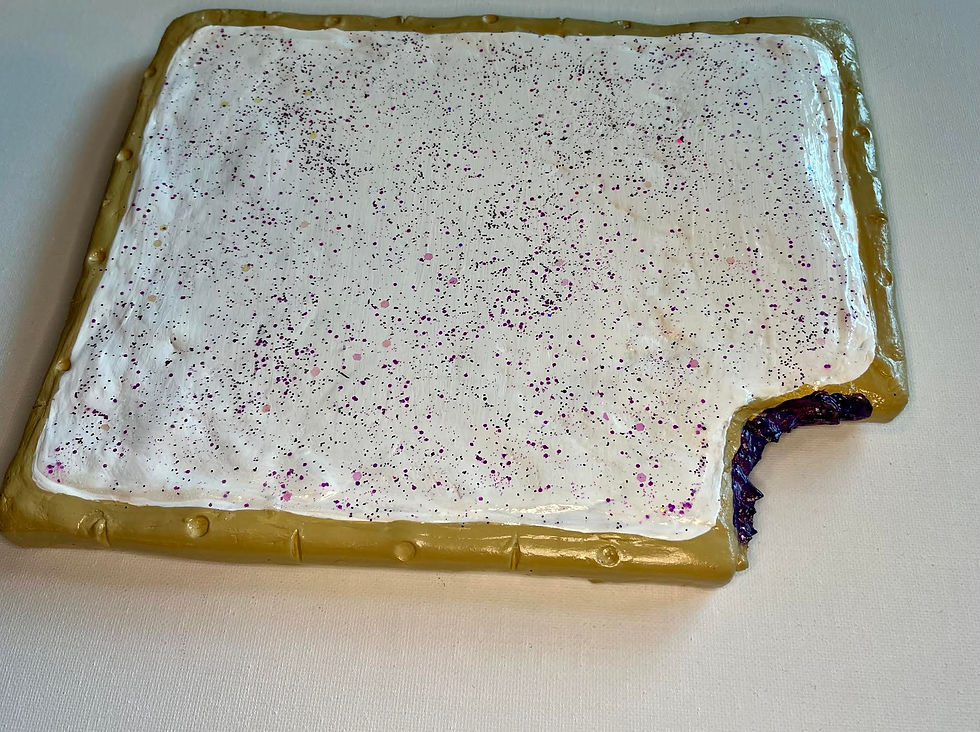 Thumbnail: grape toaster with bite missing pastry 8" x 10" clay on canvas