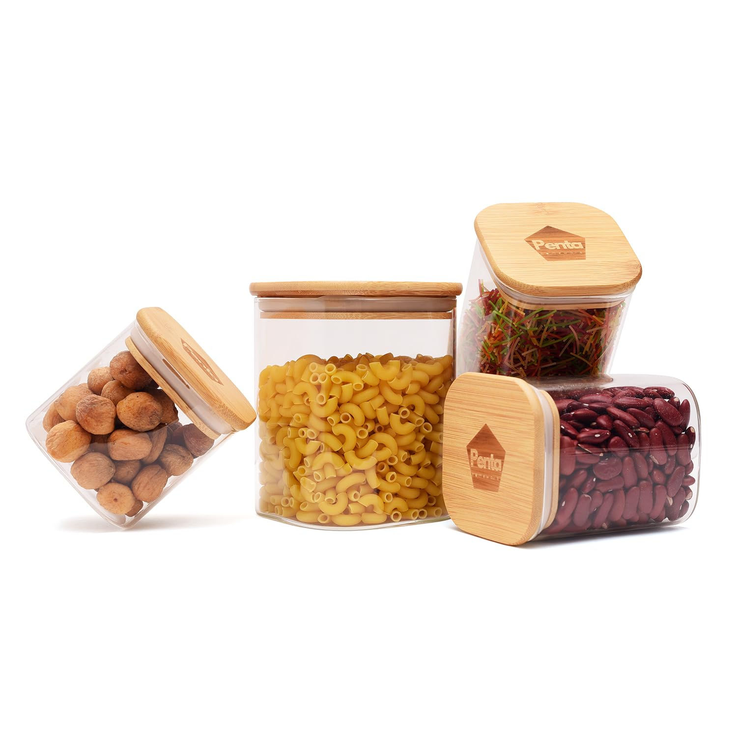 Penta Homeware Glass Food Storage Jars Set of 4 (Square) Glass Storage Container