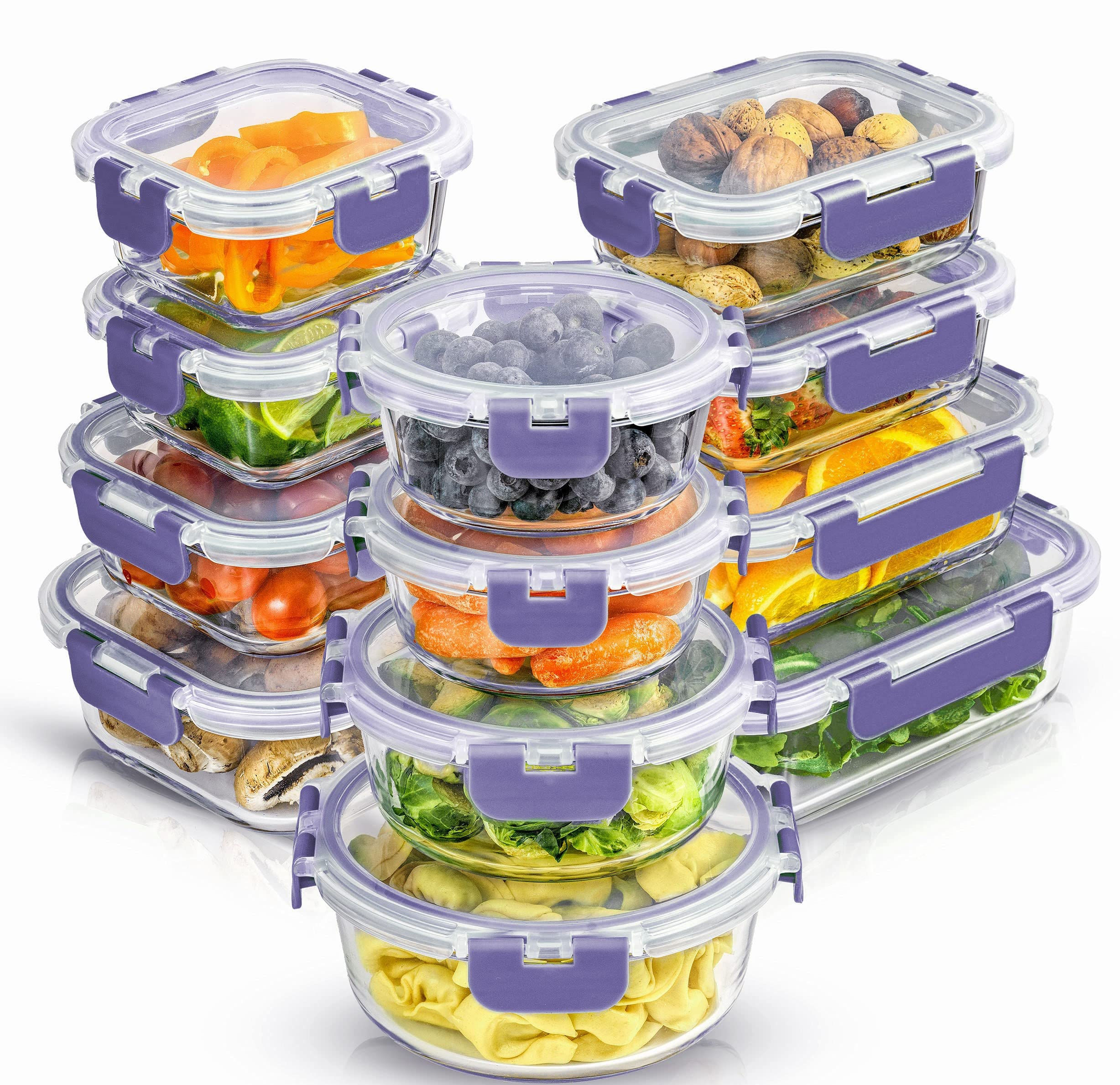 JoyJolt 24pc Borosilicate Glass Storage Containers with Lids. 12 Airtight Freeze