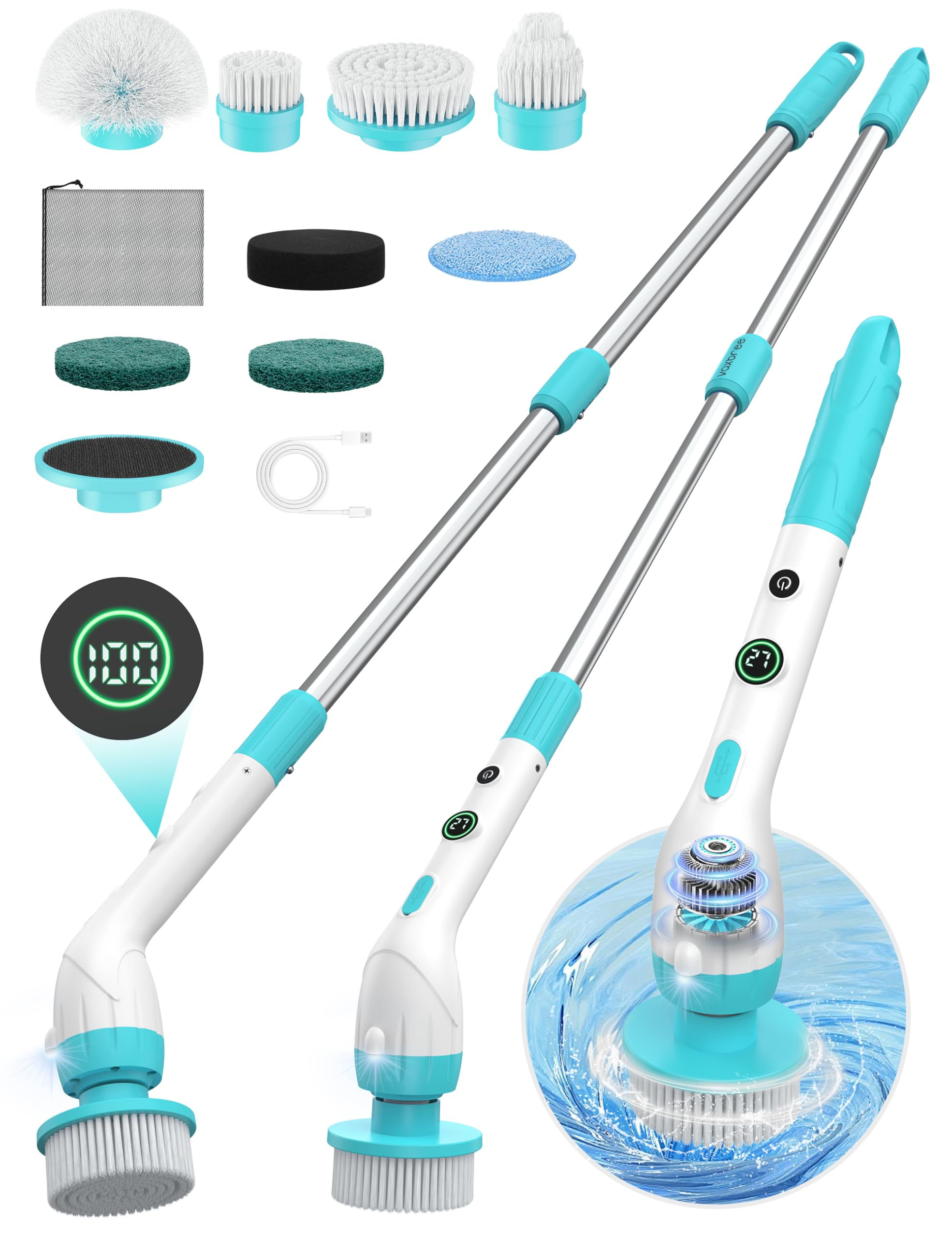 Vaxbree Electric Spin Scrubber IPX7 Waterproof LED Display 2 Speeds/90Mins Work