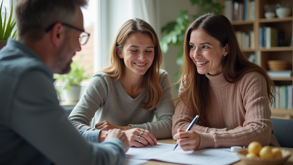 Close-up view of a family discussing life insurance options