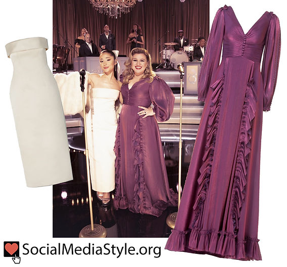 Ariana Grande's strapless white dress from Kelly Clarkson's "When Christmas Comes Around" special Ariana Grande's strapless white dress from Kelly Clarkson's "When Christmas Comes Around" special