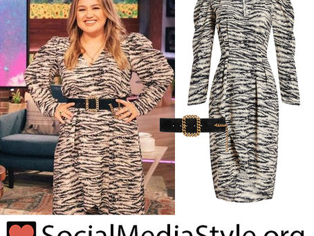 Kelly Clarkson's zebra print dress and chain detail belt from The Kelly Clarkson Show