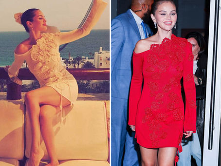 Selena Gomez's red crochet flower embellished dress