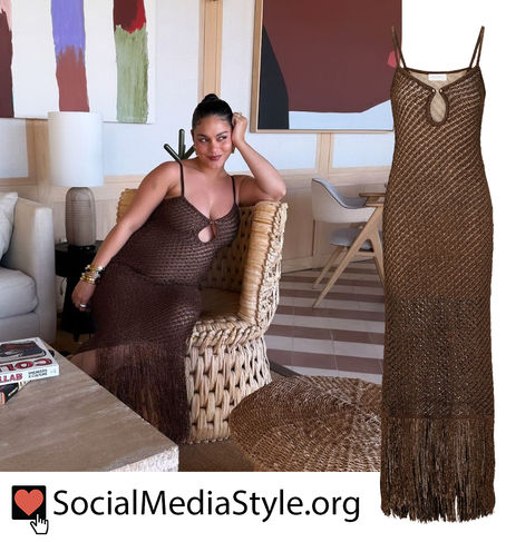 Vanessa Hudgens's brown metallic knit fringe dress